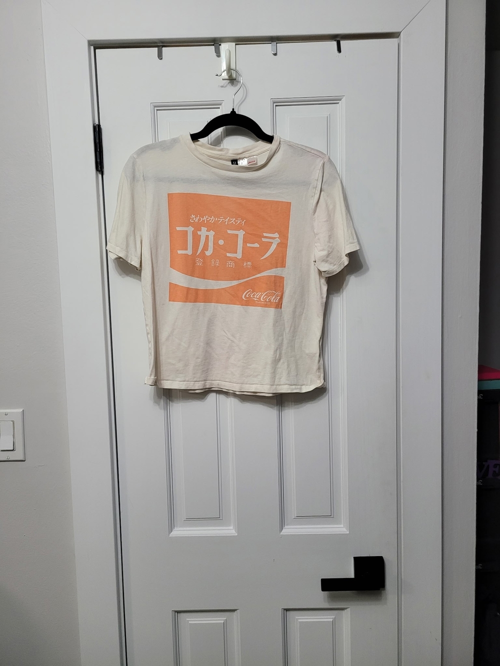Divided Cream Short Sleeve Tee with Orange Graphic